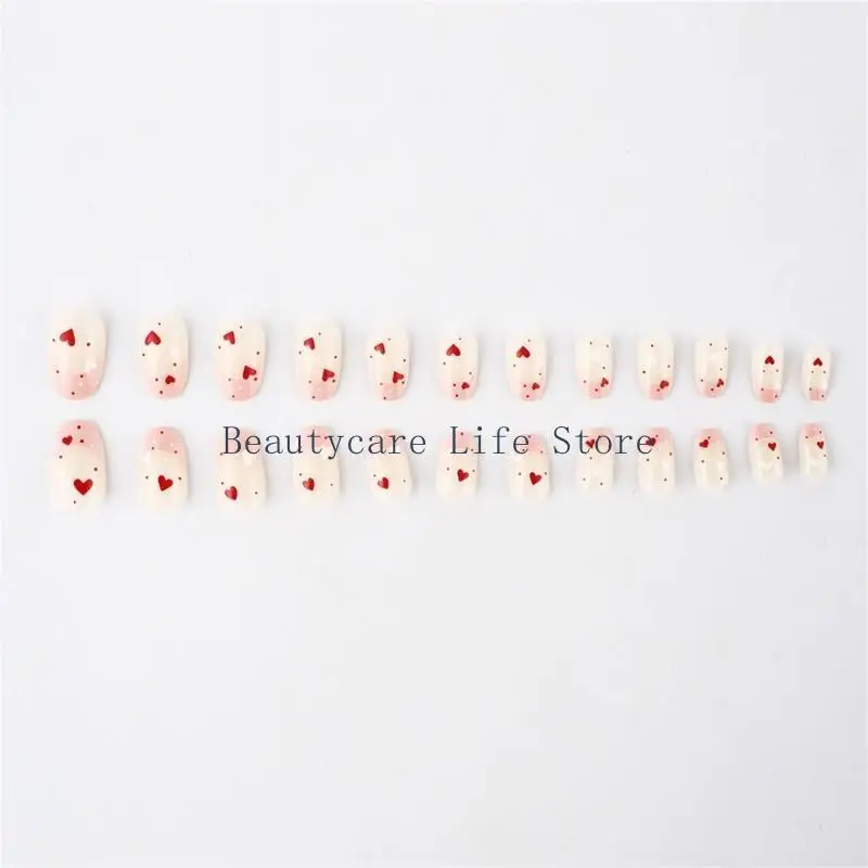 652C 24x Valentines Day Press On Heart on French Tip False
