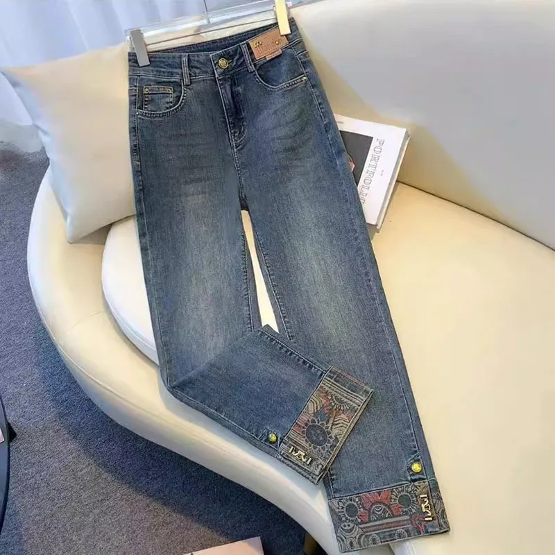 

Straight Leg Jeans Women's Spring 2024New High Waist Stitching Cropped Smoke Tube Pants Streetwear High Wasit Casual Denim Pants