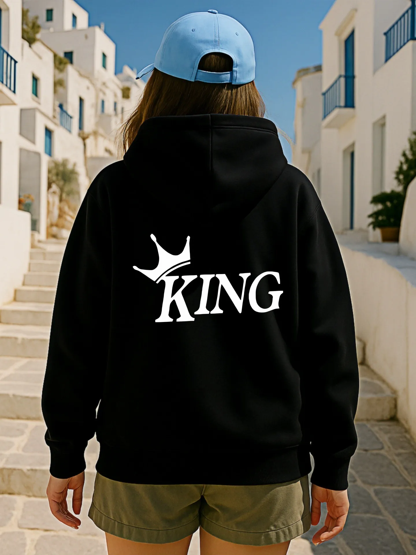 Grafische hoodie dames, koningsletterprint, streetwear-stijl, zachte stof, casual dagelijks gebruik, voor jonge mannen