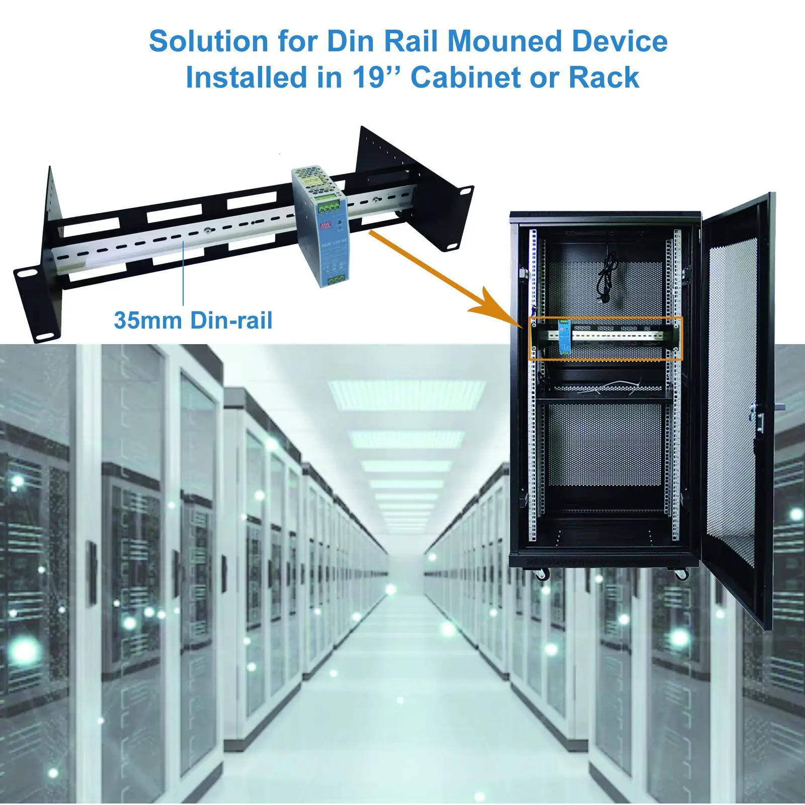 19 inci rak Mount Din Rail Kit kedalaman Adjustable Rackmount Din Rail Chassis, rak aluminium Mount braket untuk 19 "rak atau kabinet