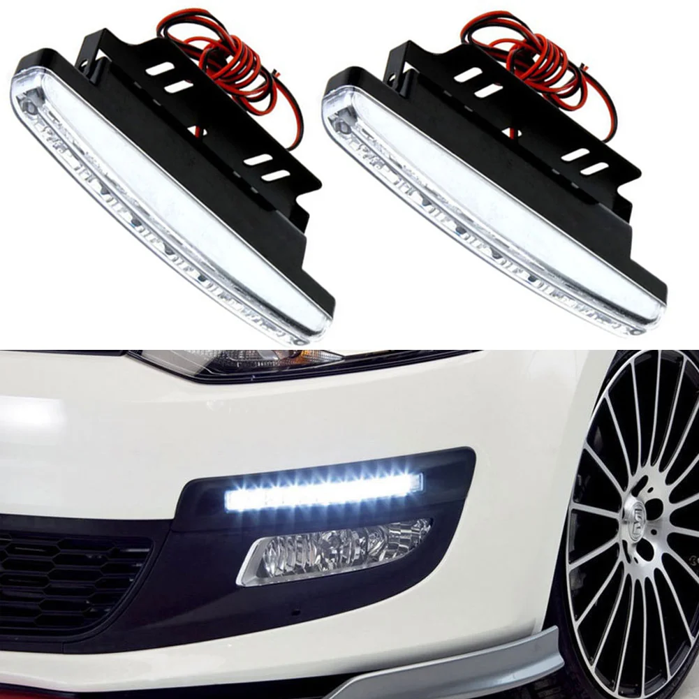 1/2PCS Car LED 12V External White 8Leds Universal Driving Light Daytime Running Light Fog Lamp Durable Auxiliary Lamp Waterproof