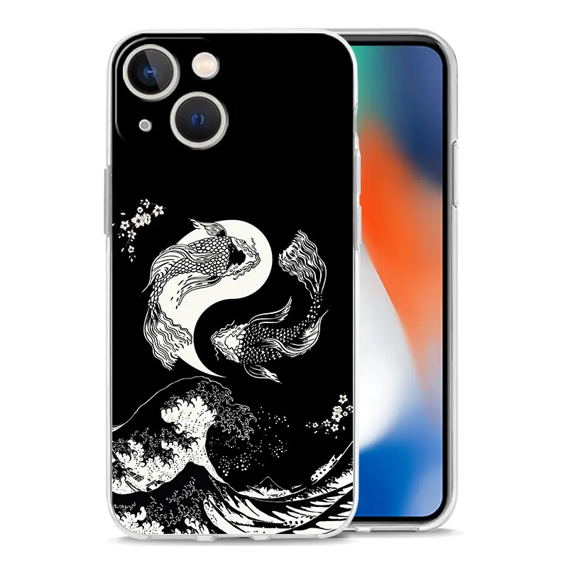 Luksusowe etui na telefon dla iPhone 15 14 13 12 11 Pro Max XS X XR 7 8 Plus przezroczysta, odporna na wstrząsy obudowa Golden Great Wave Kanagawa