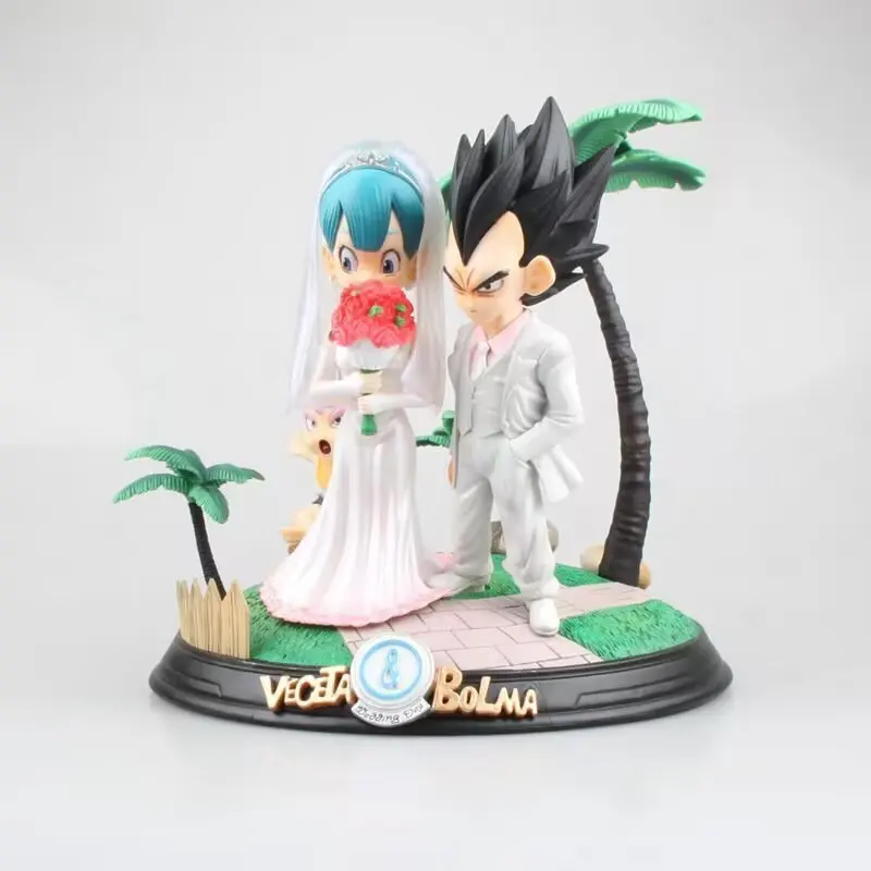 ​ ​ Estátua Gk de casamento Dragon Ball Z de 26 cm - Vegeta e Bulma com troncos Figura de anime presente colecionável ​   Ornamentos decorativos de mesa