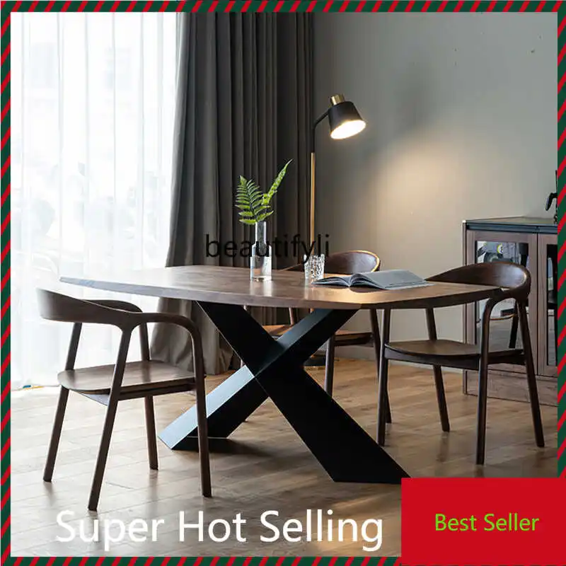 

G1218 "North American Black Walnut Dining Table Nordic Solid Wood Large Board Table Wrought Iron Conference Desk