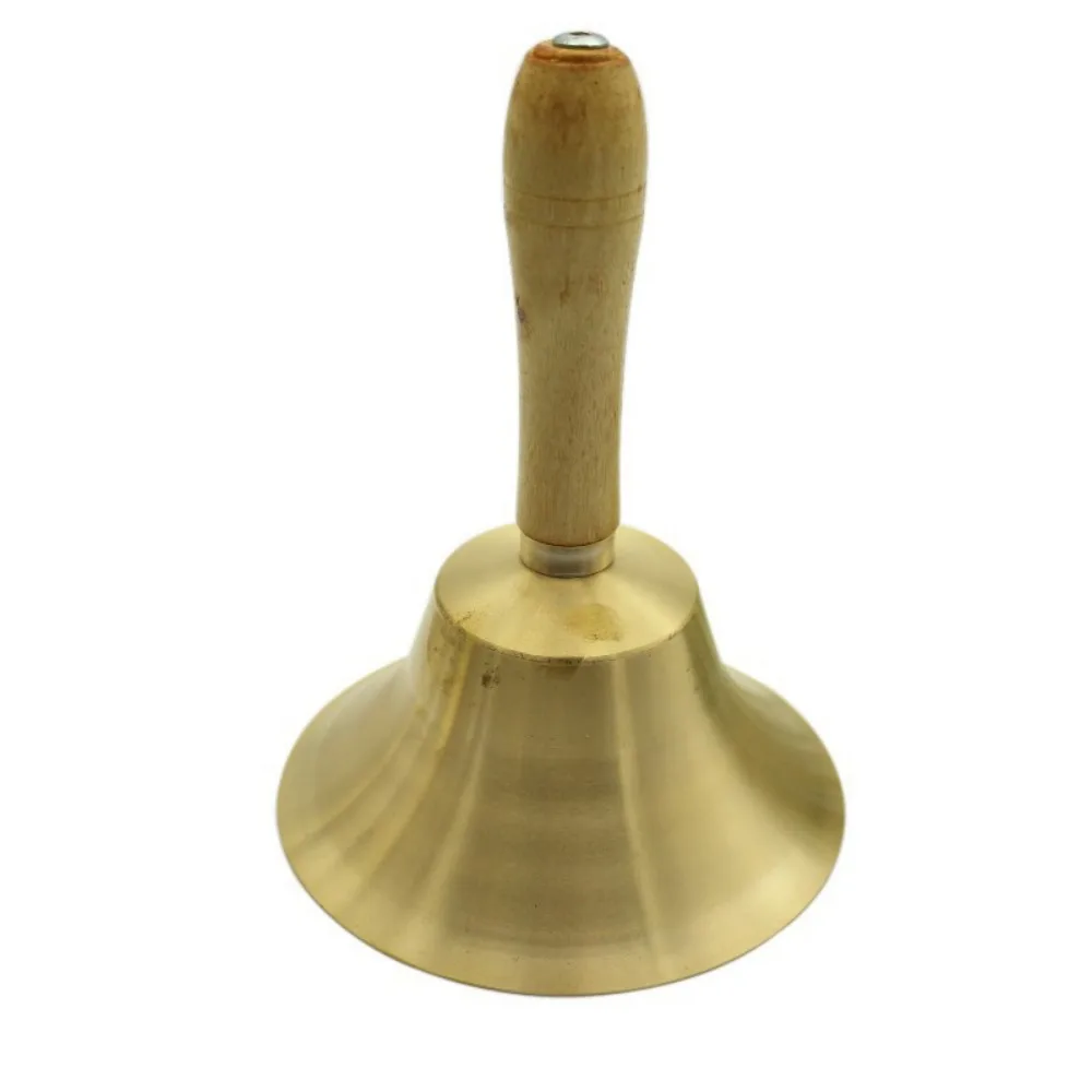 Wooden Handle Super Loud Hand Bell Multi-Purpose Portable Solid Brass Call Bell Easy To Hold Comfortable Grip