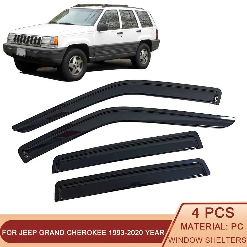 

For Jeep Grand Cherokee 1993-2020 Auto Black Tinted Car Side Window Visor Guard Vent Awnings Shelters Rain Guard Door Ventvisor