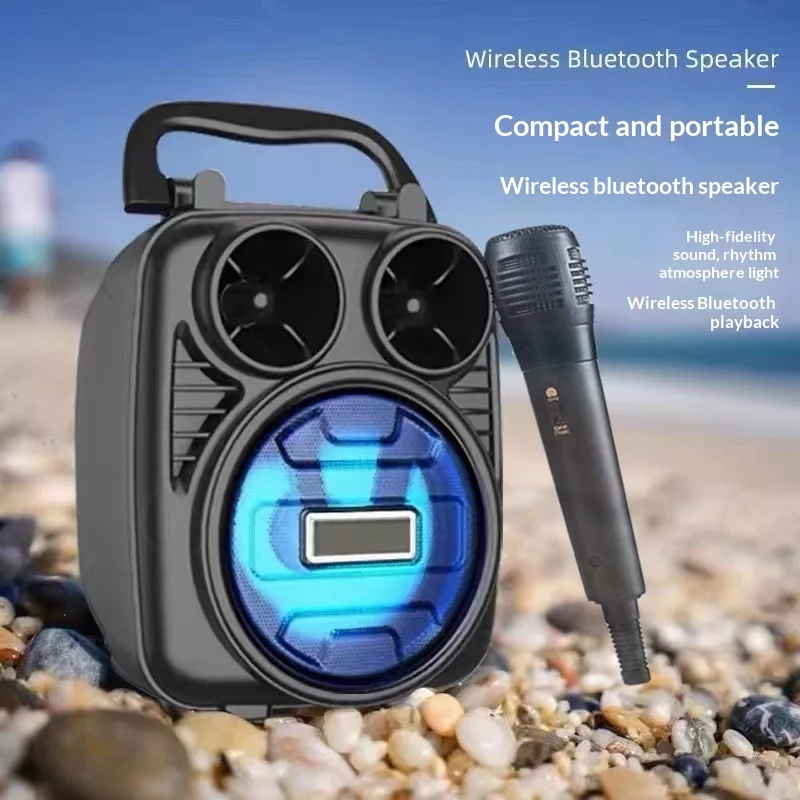 Wireless BT5.0 Mini Karaoke All-in-One Speaker, Portable Subwoofer with Built-in Battery for Home & Outdoor Use