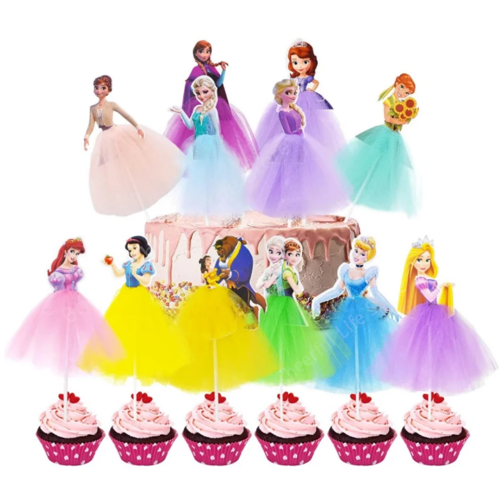 Disney Princess Cupcake Toppers Kopciuszek Elsa Królewna Śnieżka Dekoracje na tort na Baby Shower Girls Birthday Party Supplies