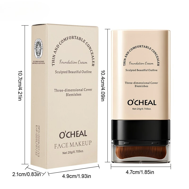 2 In 1 Foundation Concealer Stick with Integrated Brush, Moist Smooth High Coverage Long Wear Flawless Base Makeup