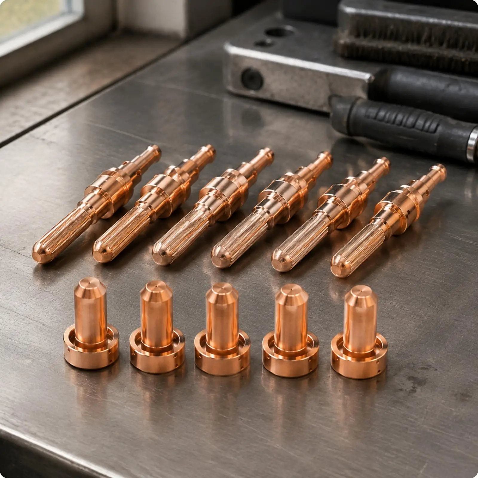 10 Pieces 9-8215 Conductive Tip and 9-8207 Nozzle Kit Precision-Machined 40-Class 100-Class FMT Torch Replacement Consumables
