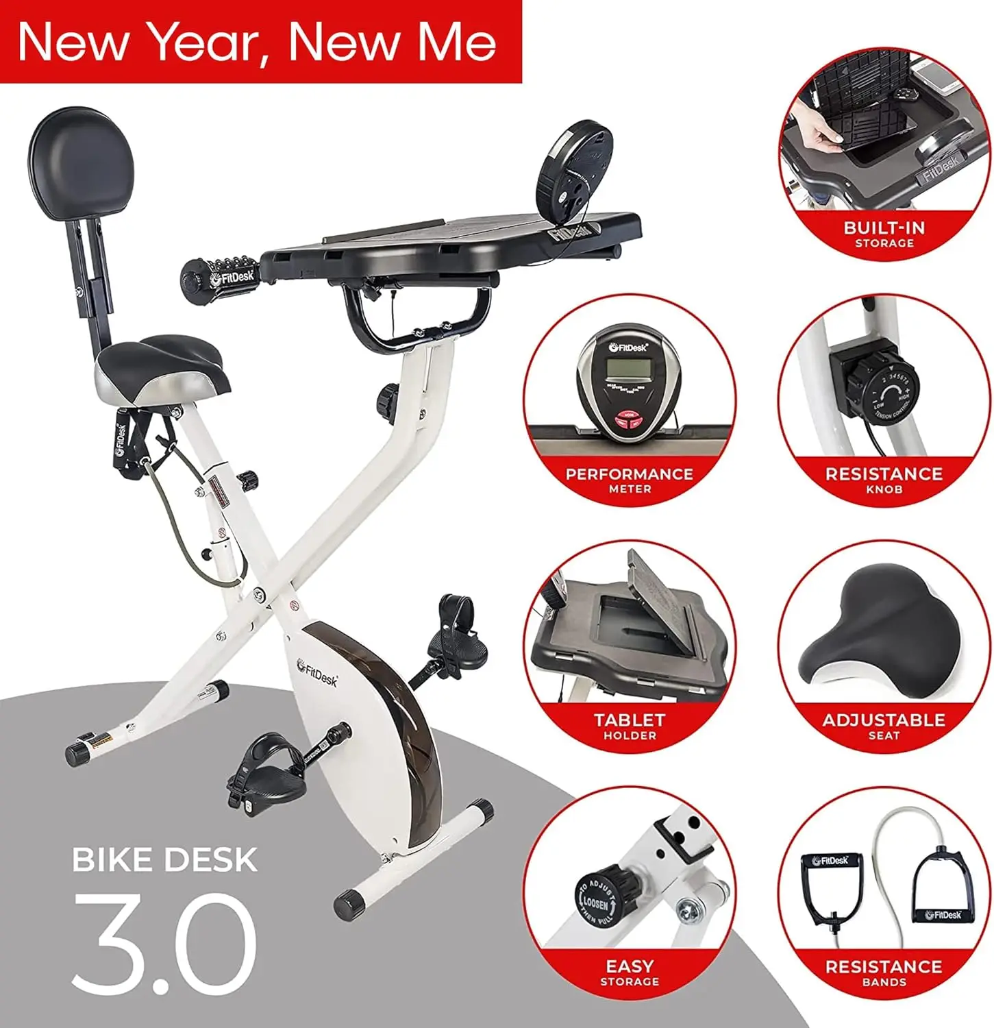 3.0 - Adjustable Height Standing Desk Exercise Bike for Work at Home Fitness, Workstation with Built-in Tablet Holder, Stationar