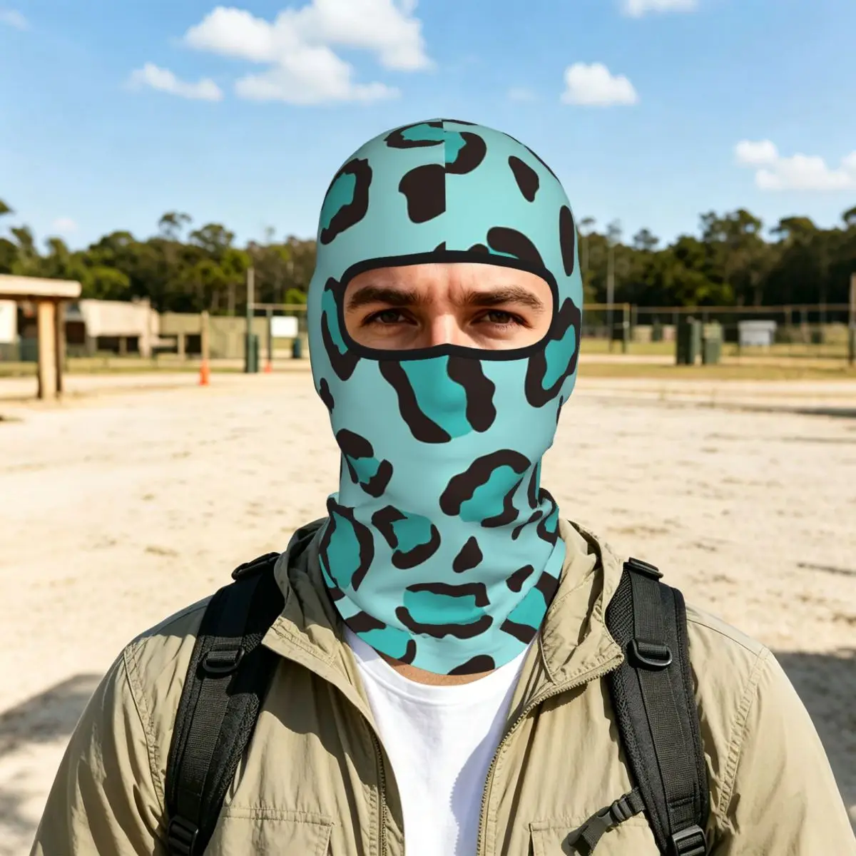 Cool Turquoise Blue Leopard Cheetah Thin Balaclava Full Face Mask Sun Protection Neck Gaiter For Motorcycle Cycling Outdoor