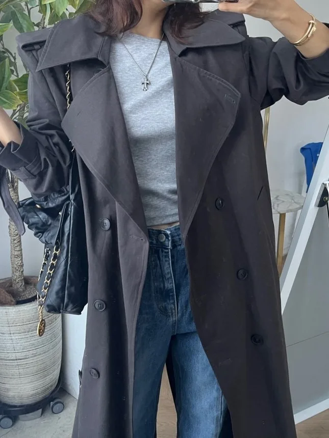 

Женское двубортное длинное пальто Ele Briti Sle, весна 2026, шикарная ветровка, модная индивидуальная верхняя одежда