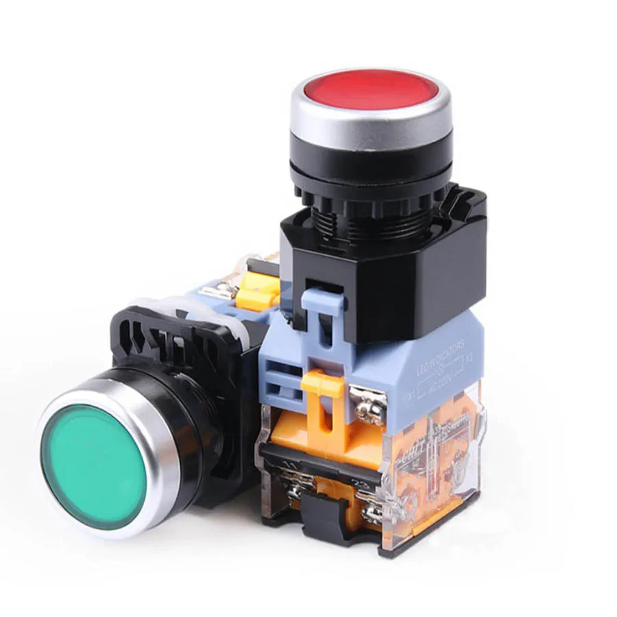 22mm push button switch 220V 380V 1 NC 1 NO contacts power switch contacts mountable