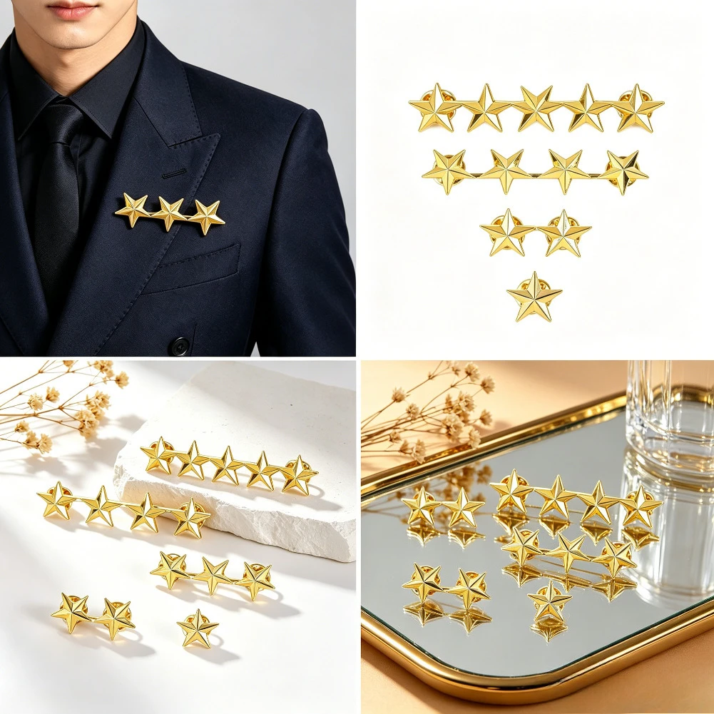 Metal Five-pointed Star Brooches Wide Range of Styles Celebration Decorations Buttons Uniform Shirt Badge Fashion Jewelry Gifts