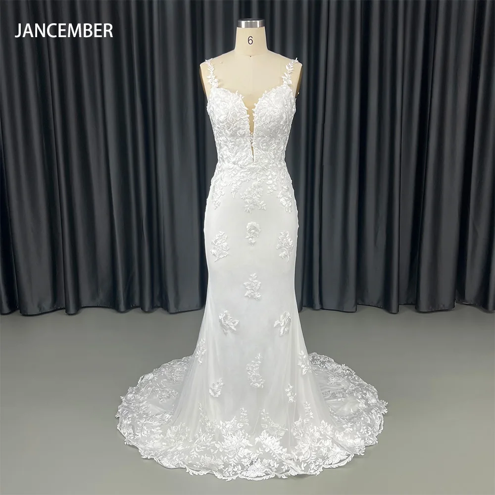 

Gorgeous White Boho Beach Wedding Dresses Lace Customized Mermaid Bride Robe Sexy Zipper Bridal Gowns vestidos para mujer