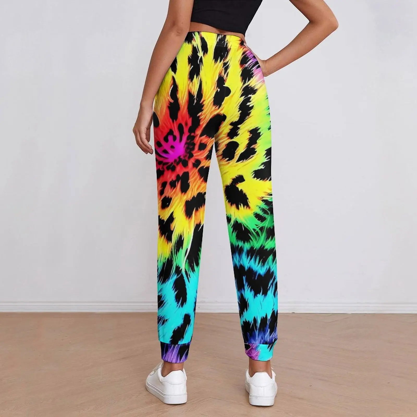 Tie Dye Rainbow Jogger Pants Women Leopard Print Street Style Sweatpants Spring Elegant Custom Trousers Big Size 2XL