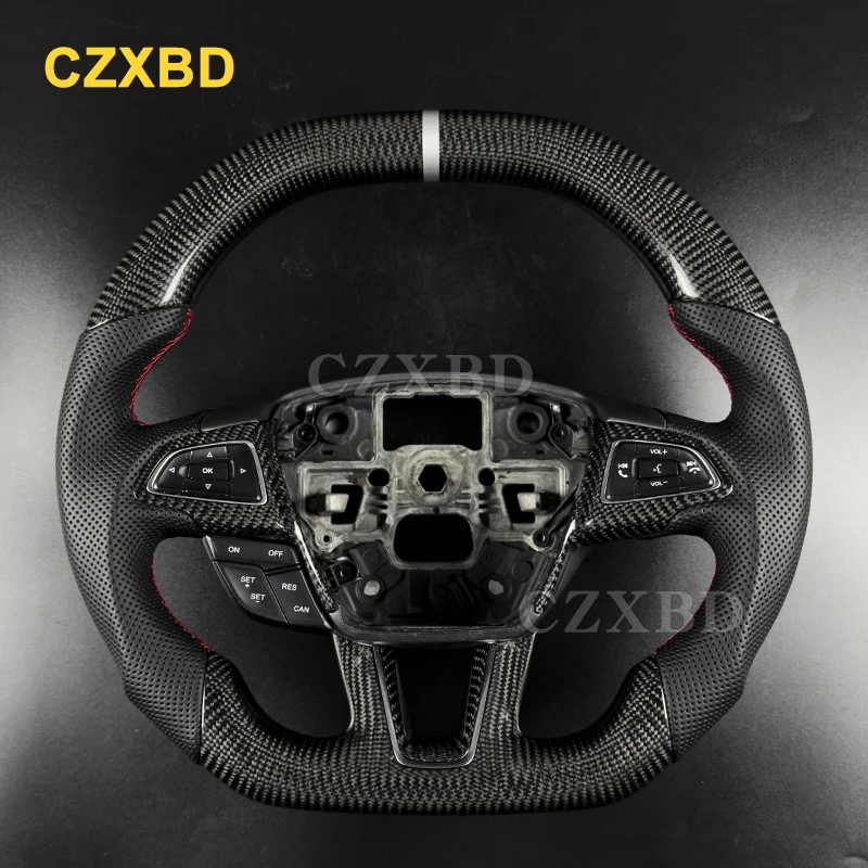 Fit For Ford KUGA 2017 Flat Shape Glossy Real Carbon Fiber Steering Wheel High Quality Leather Customized
