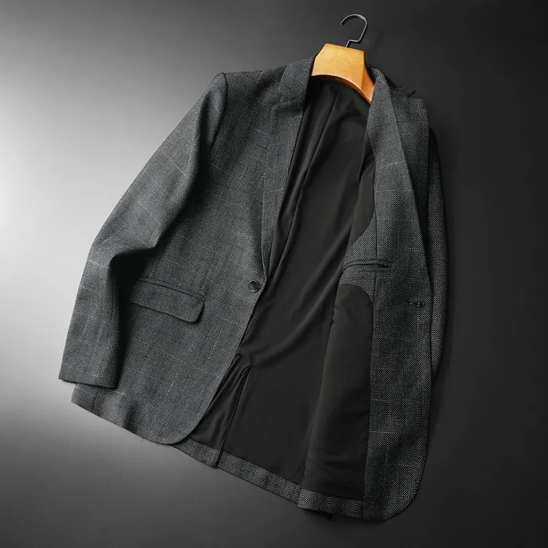 Spring Autumn Classic Checkered Suit Jacket Men Slim Fit Casual Business Office Uniform Formal Jacket Wedding Groom Men Blazers