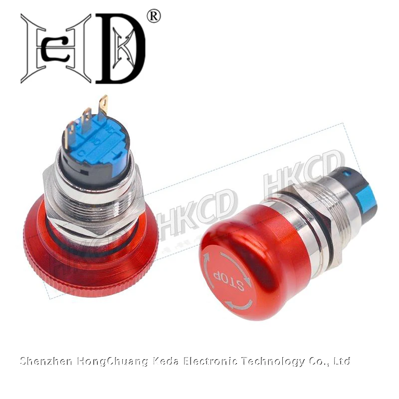 1pcs Metal Emergency Stop Button Switch 16/19/22mm Mushroom head Waterproof Stainless steel Press Rotary Power off STOP 1NO1NC