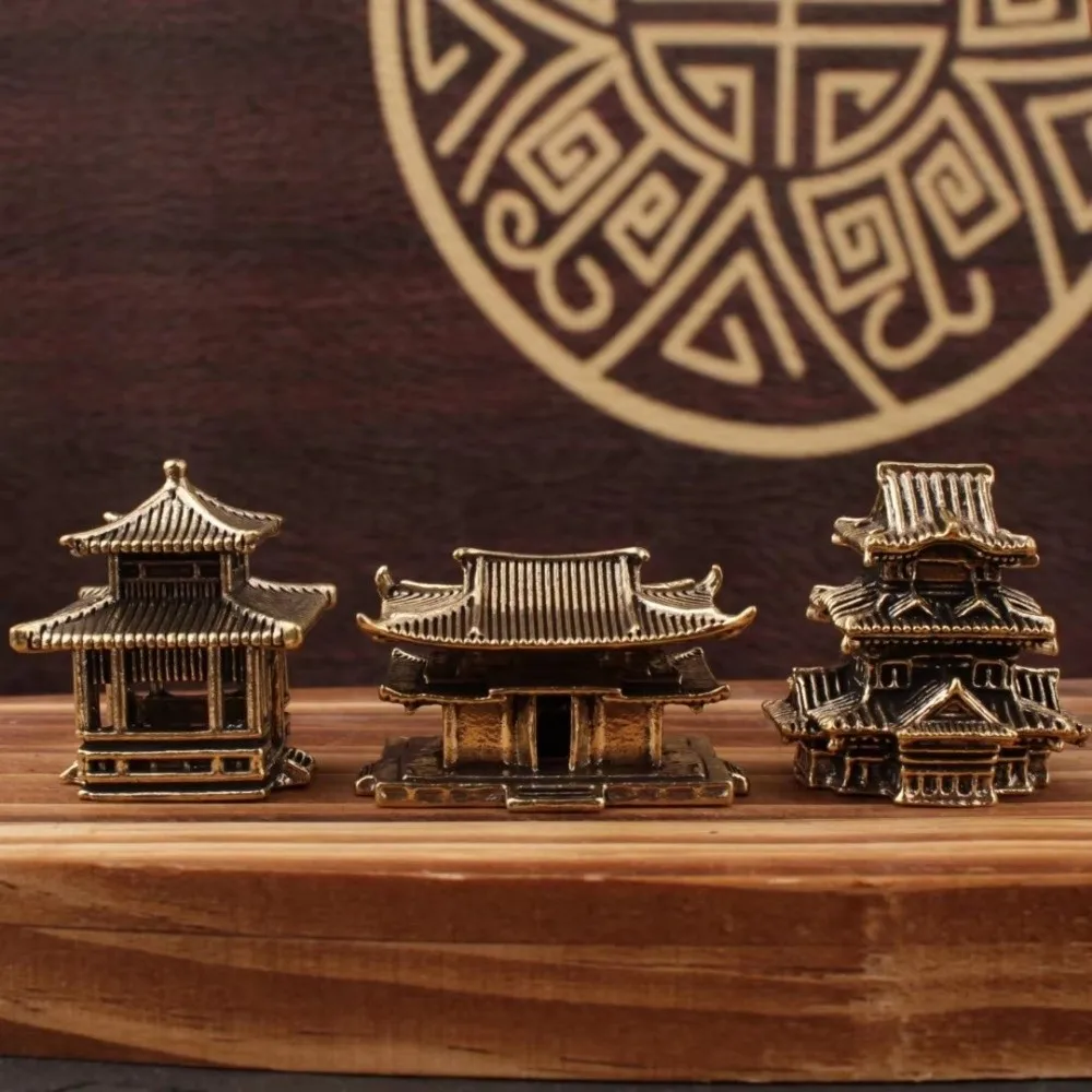 New Brass Micro Landscape Chinese Rockery Ancient Pavilion Ancient Architecture Miniature Model Bonsai Fish Tank Decoration