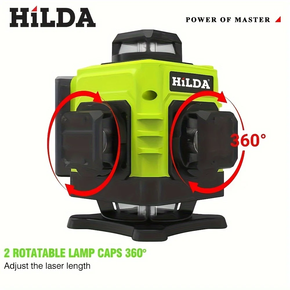 HILDA 6-lines 4x360 ° Laser Level Automatic Leveling for Building and Image Suspension 2 Rechargeable Batterie