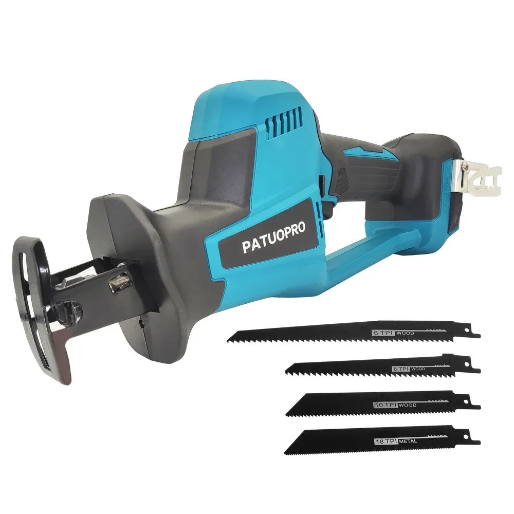 Brushless Cordless Reciprocating Saw Power Saw for Wood Metal Cutting with 4pcs Blades fit Makita 18v Battery(No Battery)
