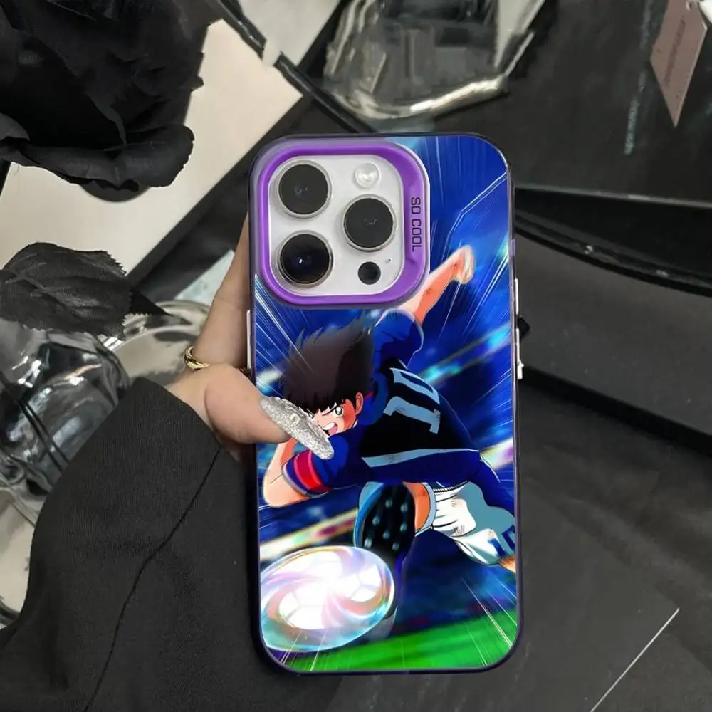 أنيمي C-الكابتن T-tsubasa جراب هاتف آيفون 16,15,14,17,13,12,11,XS,Mini,Pro,SE,MAX الأرجواني ماتي غطاء سيليكون