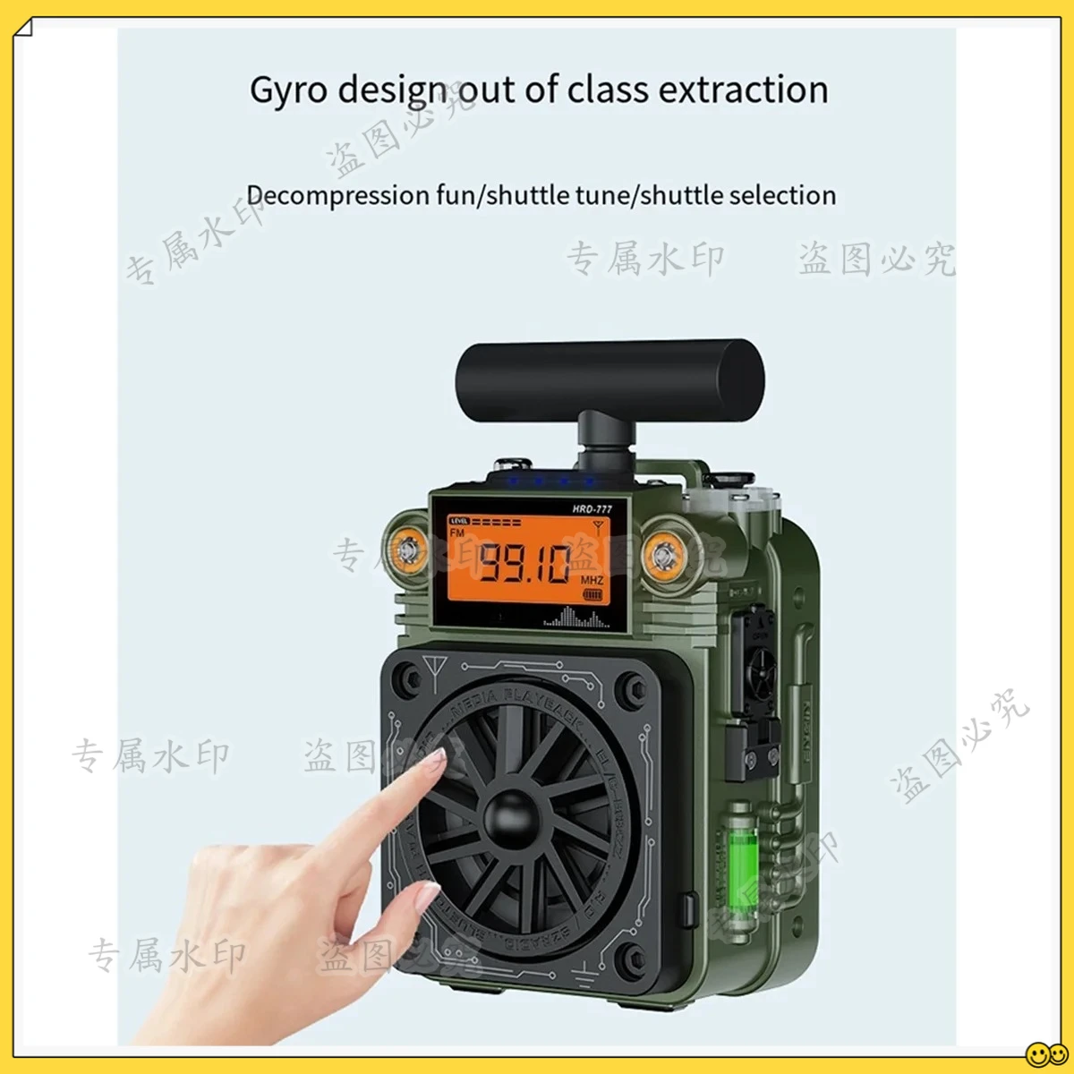 HRD-777 FM MW SW VHF WB Full-Band Bluetooth Radio Fingertip Gyroscope Mini Radio Multi-Function Mini Speaker