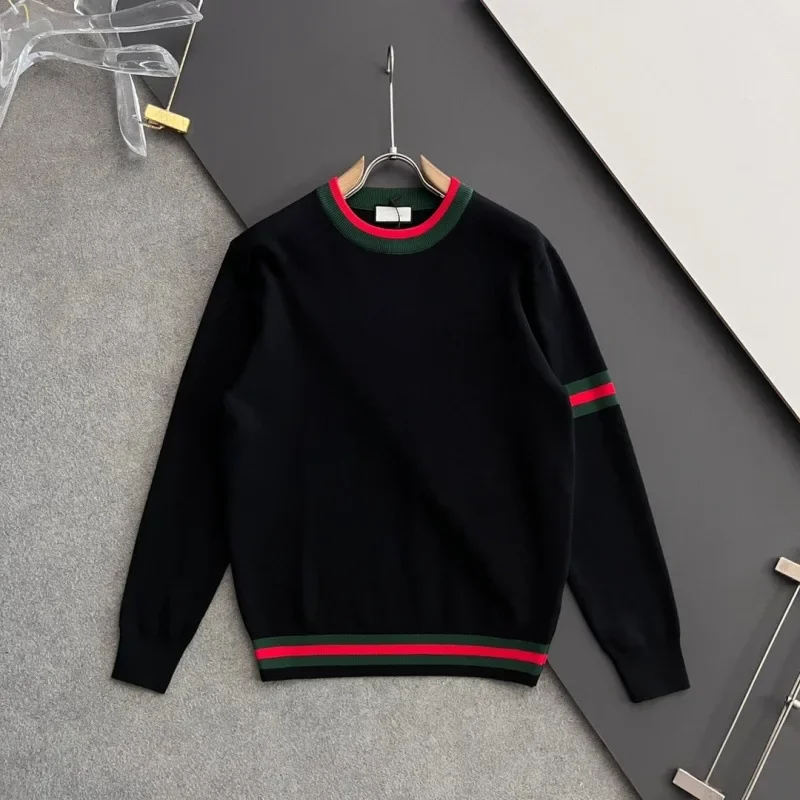 

Men Sweater Men's Korean Version Slim-fit Splicing Knitted Sweater European Round Neck Striped Contrasting Sweater Men Clothes