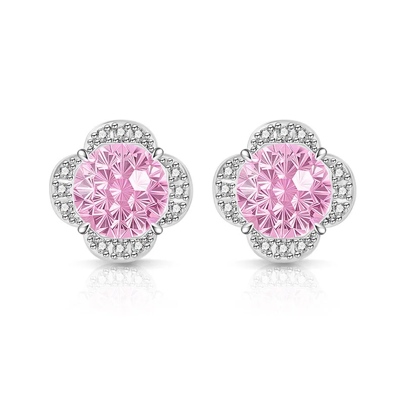 925 Sterling Silver Stylish Simple Millennium Cut High Carbon Diamond Clover Earrings