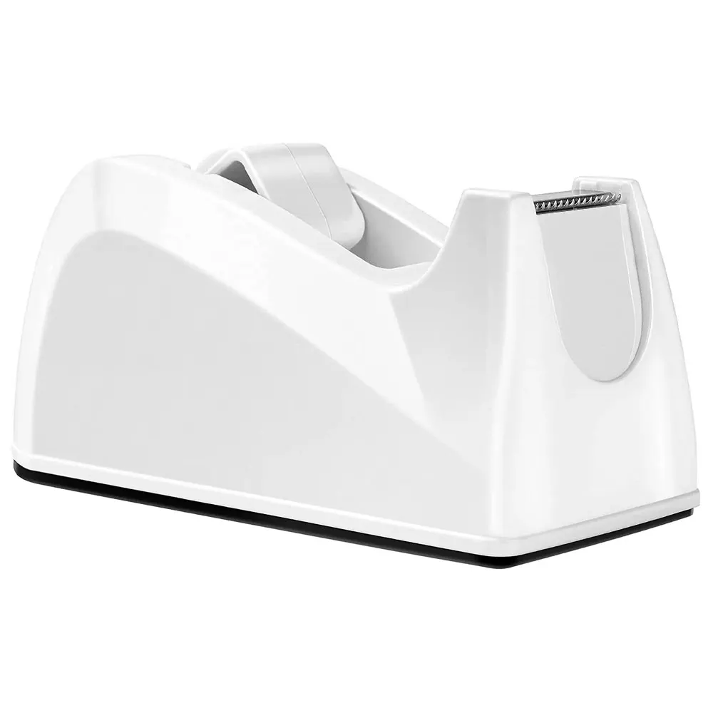 "Effortless" Compact White Pieceaging Tape Dispenser With Stainless Steel Cutter - Portable, Non-Slip Office Stationery Holder