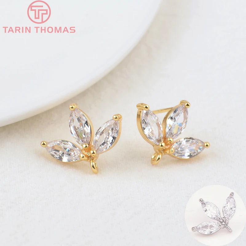 (2578) 4 szt. 14x17,5 MM otwór 1,5 MM 24K złoty kolor mosiężne kolczyki w kształcie kwiatu wysokiej jakości DIY komponenty do wyrobu biżuterii akcesoria