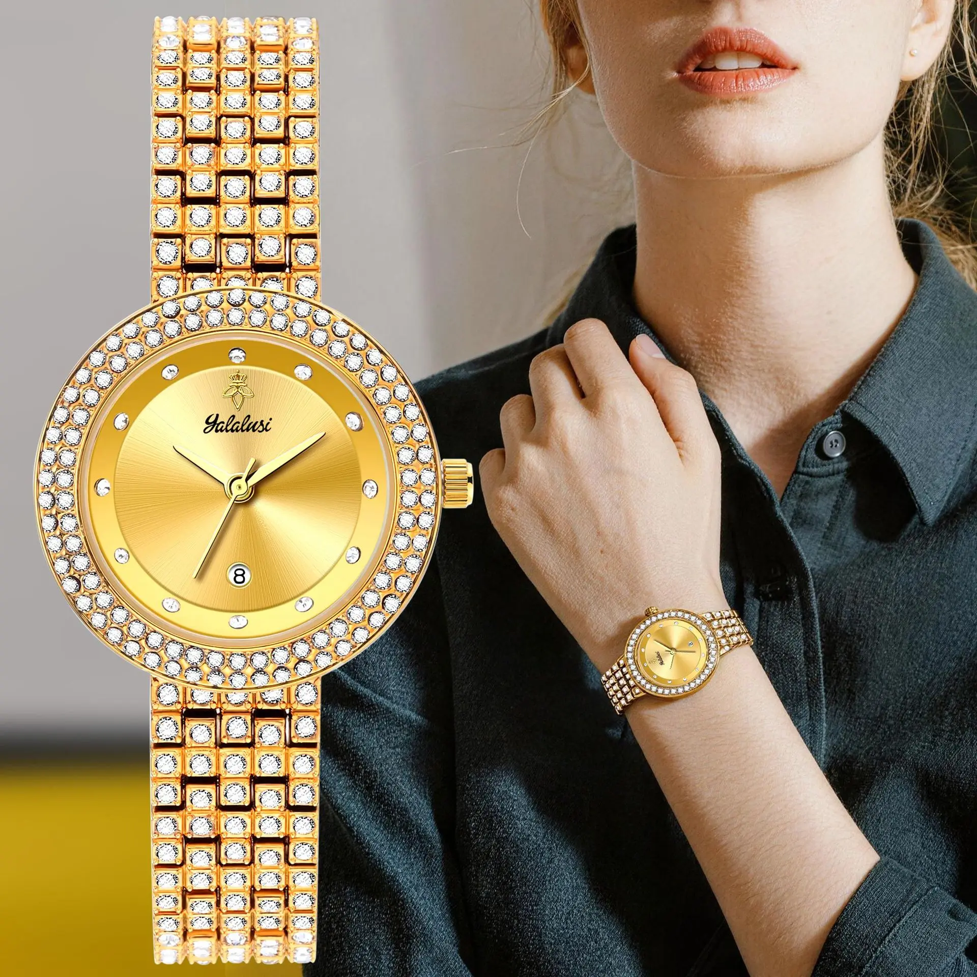 Yalalusi Luxury Style Mother-of-Pearl Beaded Diamond Women's Watch Bracelet Women's Watch Women's Watch