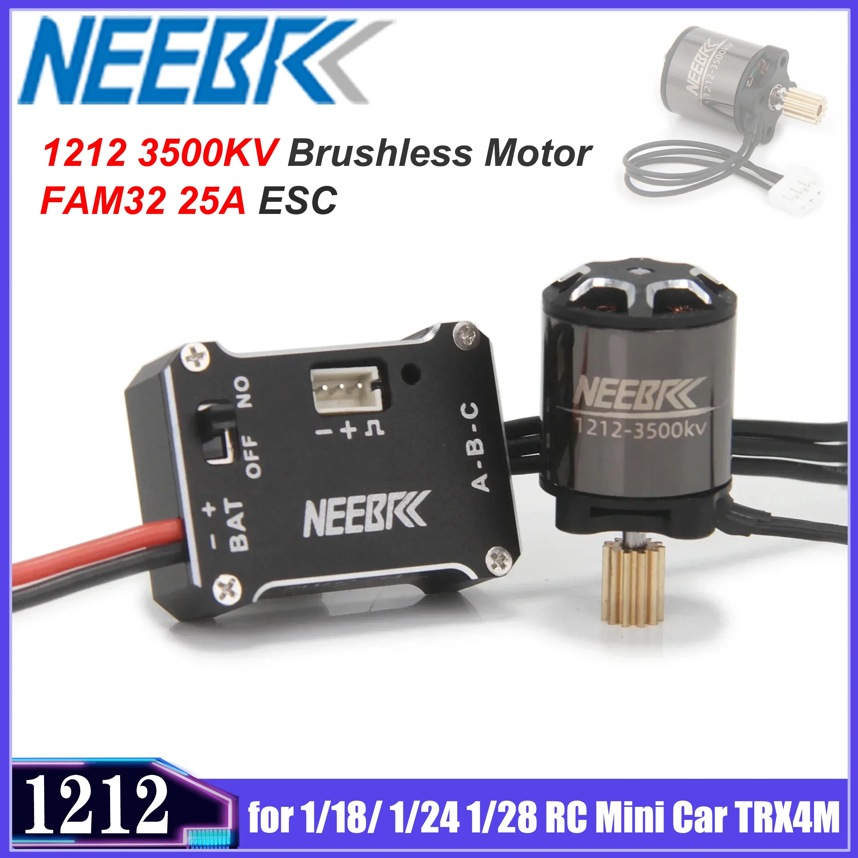 

Бесщеточный двигатель NEEBRC 1212 3500KV FAM32 25A ESC 2S BEC 5V/1A для 1/18/ 1/24 1/28 RC Mini Car Climbing Drift TRX4M, обновленные детали