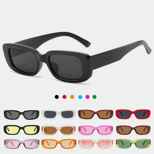 Imagen 1 del producto Gafas De Sol cuadradas negras Vintage para mujer, gafas De Sol rectangulares pequeñas De marca De lujo, gafas De Sol con espejo transparente Degradado para mujer