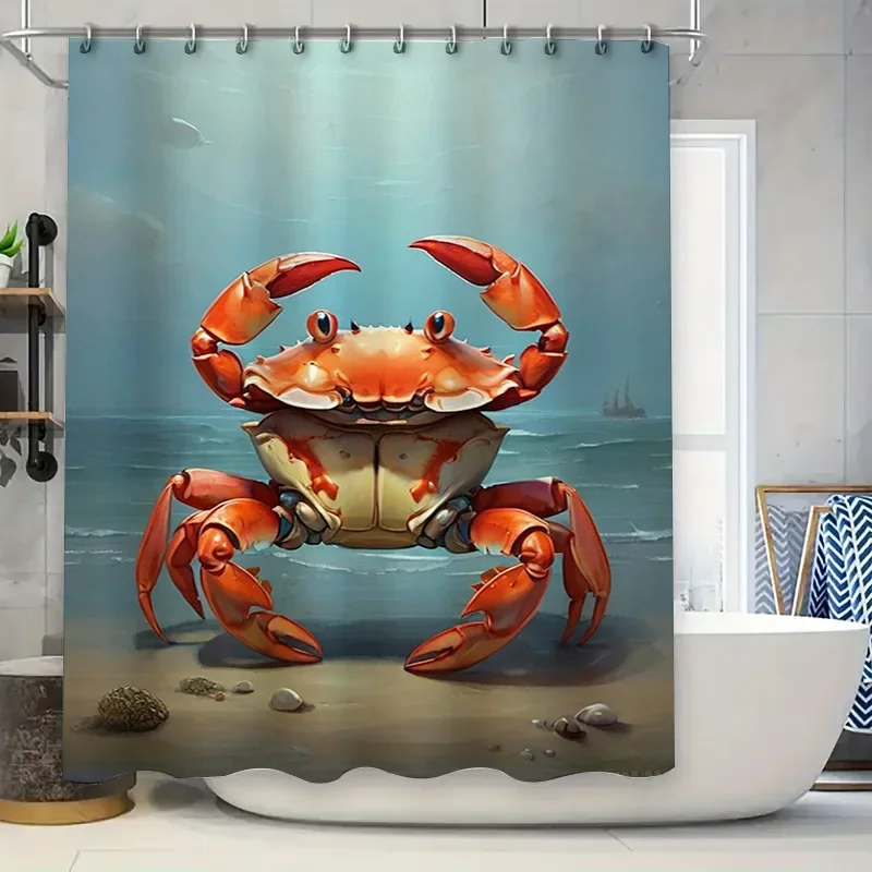 

Занавеска для ванны с 3D-печатью и большим крабовым дизайном идеально подходит для декора ванной комнаты.