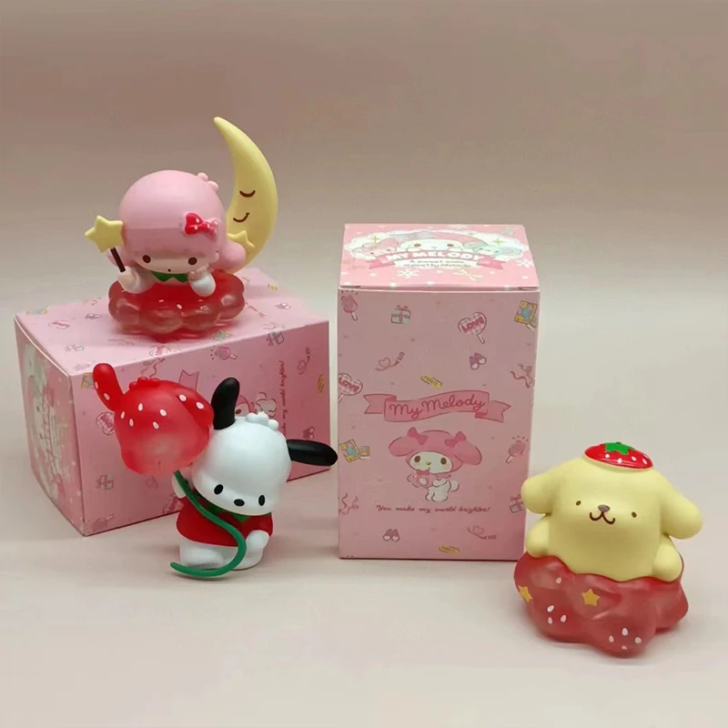 Nieuwe Cartoon Pop Model Sanrio Aardbei Zoete Paradijs Serie Blinde Doos Melodie Kuromi Cinnamoroll Pvc Pop Decoratieve Ornamenten