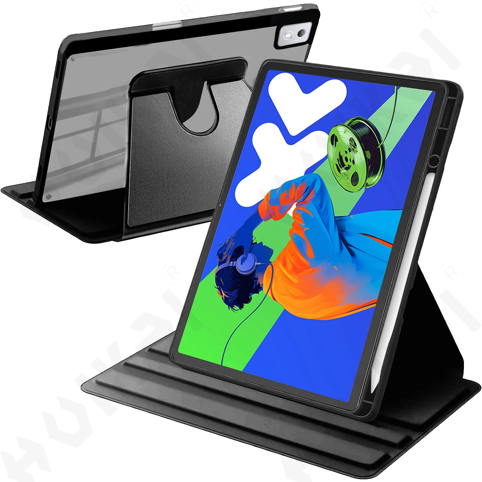 

Вращающийся чехол для Lenovo Xiaoxin Pad Pro 12,7 2025 M11 10,1 с держателем для ручек, защитный чехол на 360 градусов, автоматическое пробуждение, сон