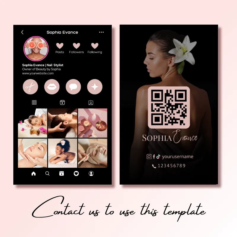 DsgnTouch Glossy Business Card Template Design for Instagram hair and nail salon loyalty card for Beauty Artist Canva Templates