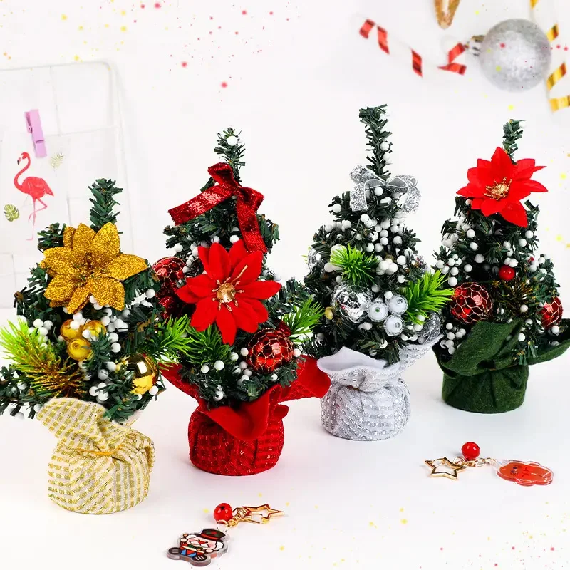 Mini Christmas Tree Ornaments Winter Festival Desktop Decoration Exquisite Artificial Flower Christmas Tree Ornaments