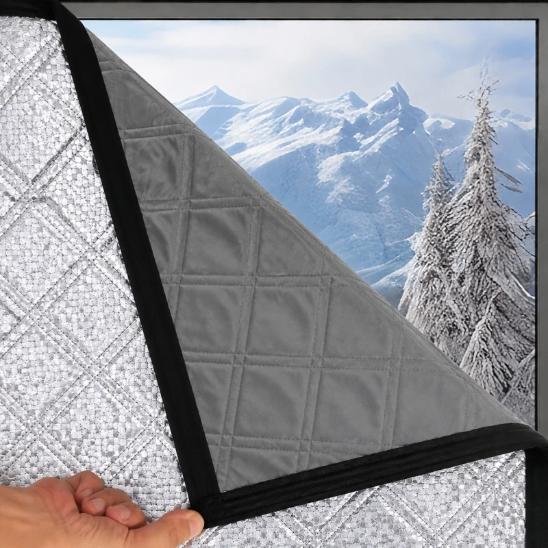 Thick Thermal Insulated Window Curtain, Aluminum Foil Oxford Fabric Windproof Blackout Curtain for Winter Cold Heat Blocking