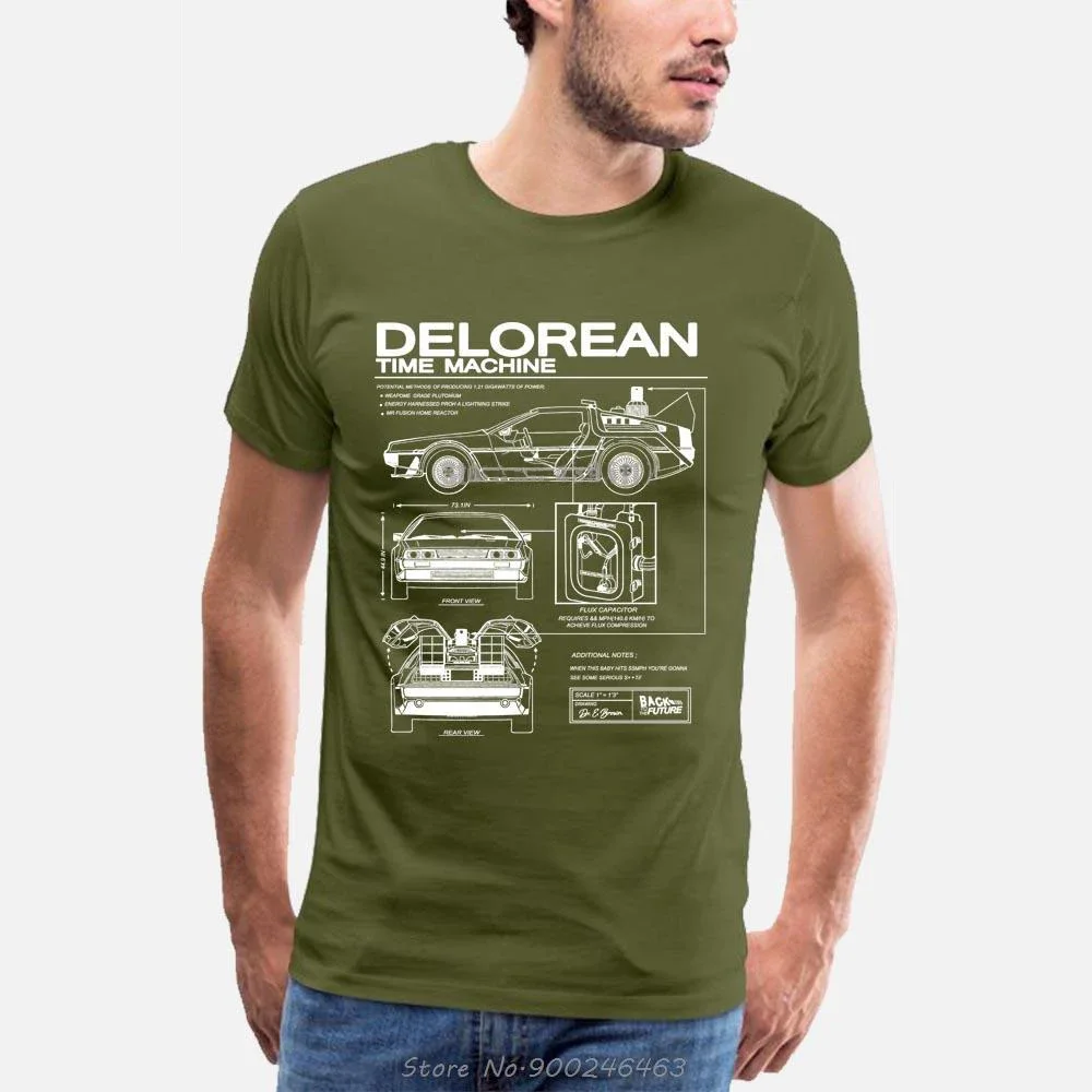 Back to the future with the Delorean Schematic3DT shirt, men\'s hip-hop casual statement crewneck short-sleeved streetwear top