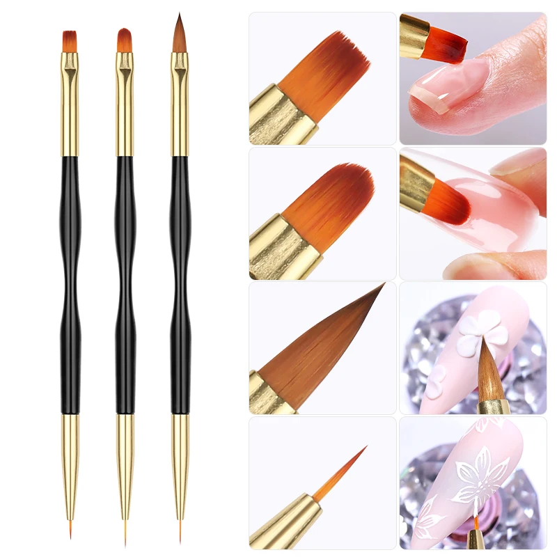 3Pcs Acrylic French Stripe Nail Art Liner Brush Set 3D Tips Manicuring Ultra-thin Line Drawing Pen UV Gel Brushes Painting Tools