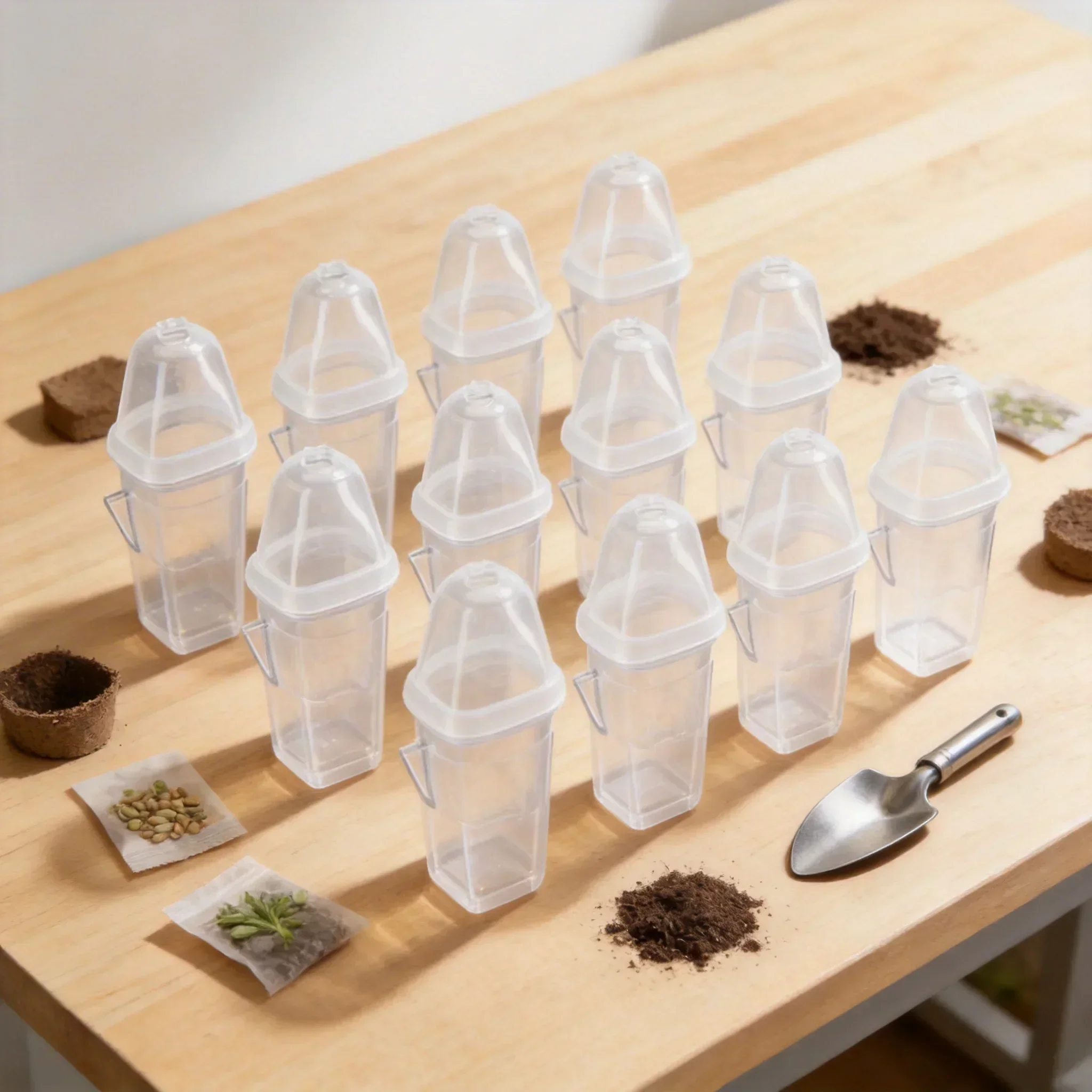 12pcs Cultivation Square Boxes Self Watering Propagation Pots W/ Humidity Dome Starter Cups With Plant Labels Planting Supplies