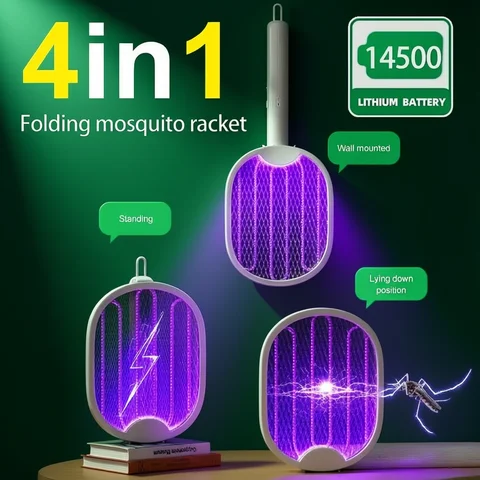 Foldable Electric Mosquito Killer Racket - 3000V Bug Zapper with UV Light, USB Rechargeable Fly Swatter Insect Trap