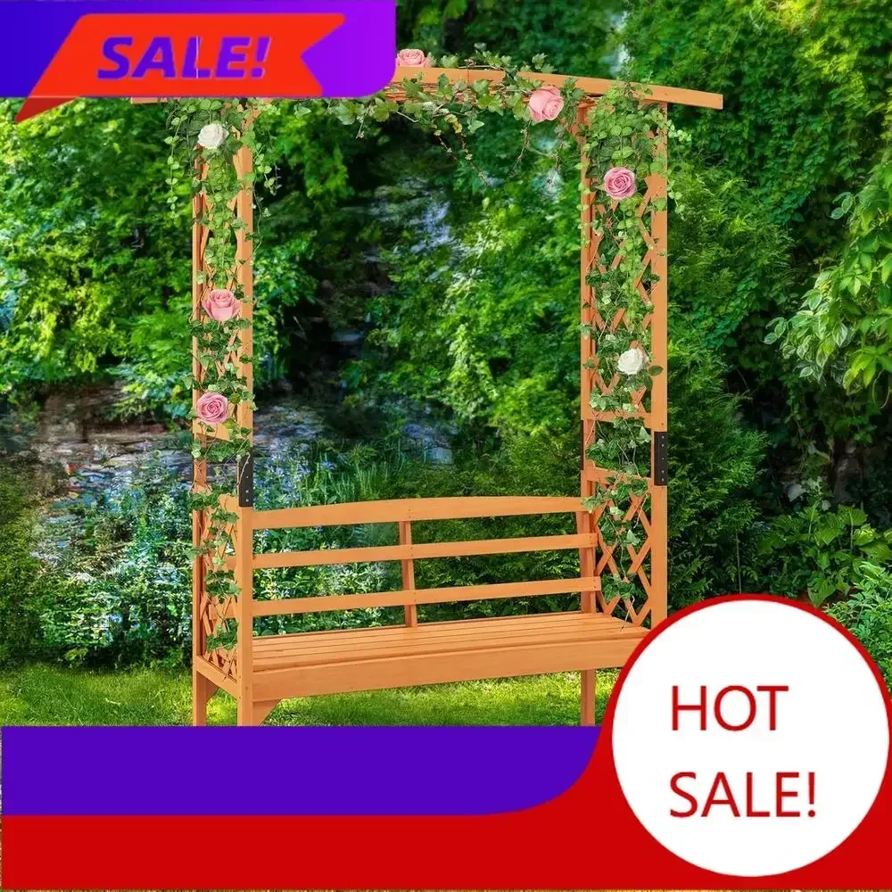 Activity price PopularPopularWooden Garden Arch Trellis with Bench, 63 Wide x 79 High, Outdoor 2-Person Seat, Arbor Pergola for