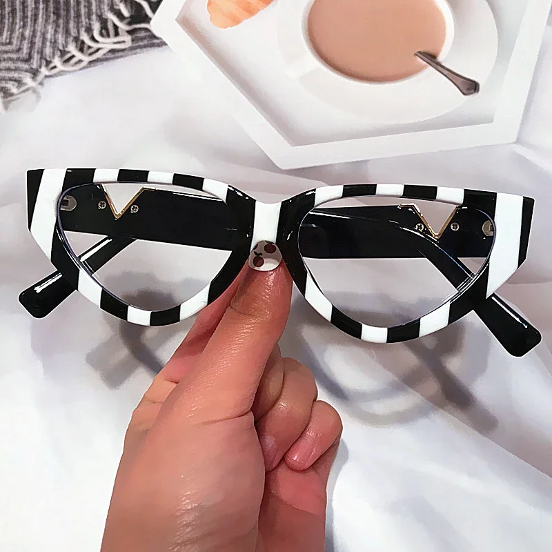 LNFCXI Zebra Cat Eye Anti-blue Light Eyeglasses for Women 2022 Luxury Brand Small Round Computer Myopia Glasses Female Shades