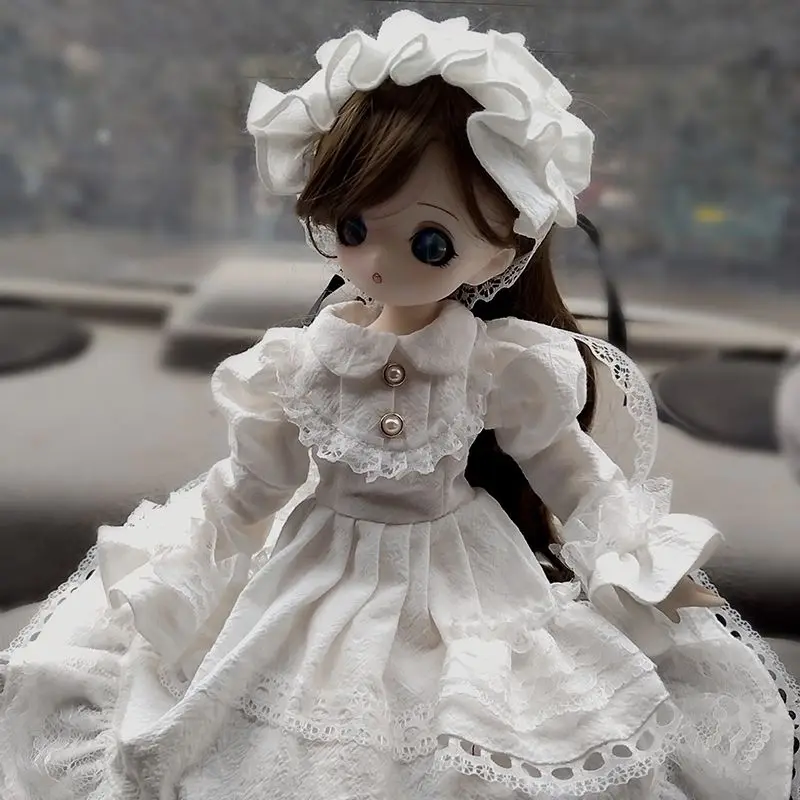 Elegant White Victorian Lace Doll Dress with Big Bow Headwear for 30Cm 45Cm 60Cm Bjd Doll Decor & Shooting Kawaii view 3