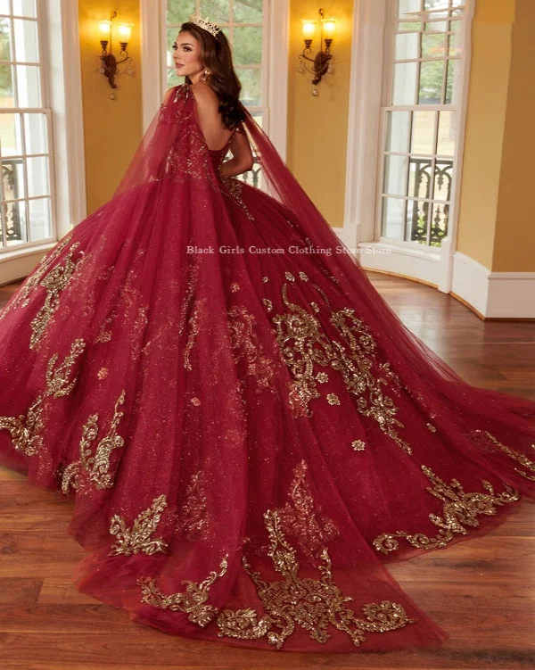 Exquisite Red Quinceanera Dresses 2024 Off Shoulder Bodycon Tutu Dress Sequin Applique With Shawl Mexican فستان سهرة نسائي